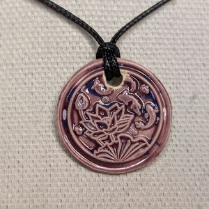 Pink Lotus Koi Pond Ceramic Handmade Gothic Whimsygoth Pendant